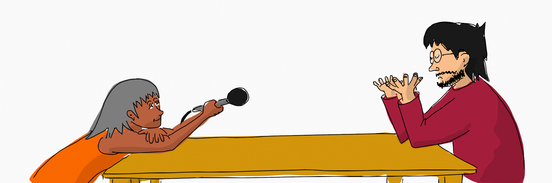 An interviewer gazes in rapture at her interviewee.